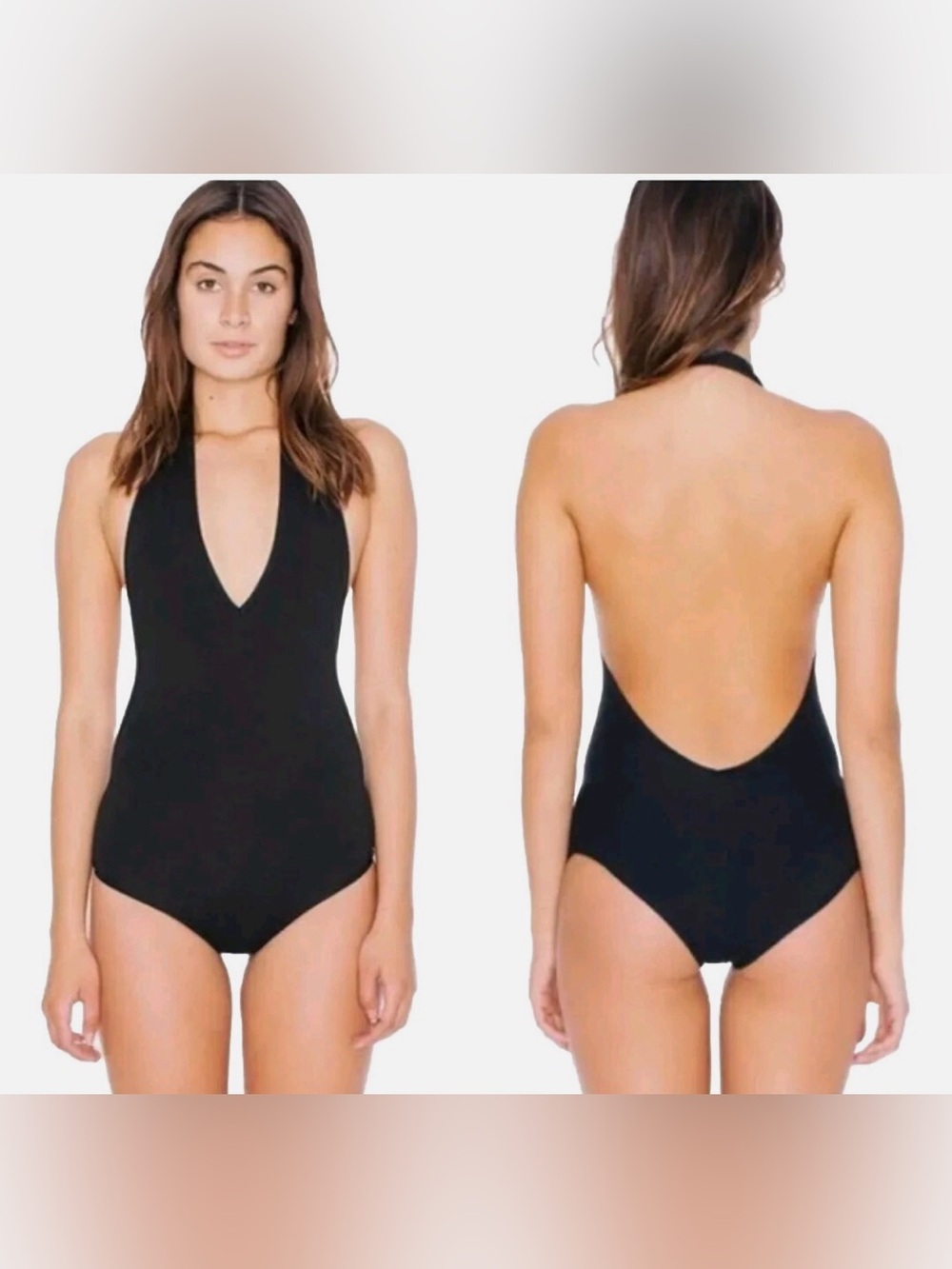 American Apparel Chic Low Back One Piece Halter Swimsuit Jet Black Size M